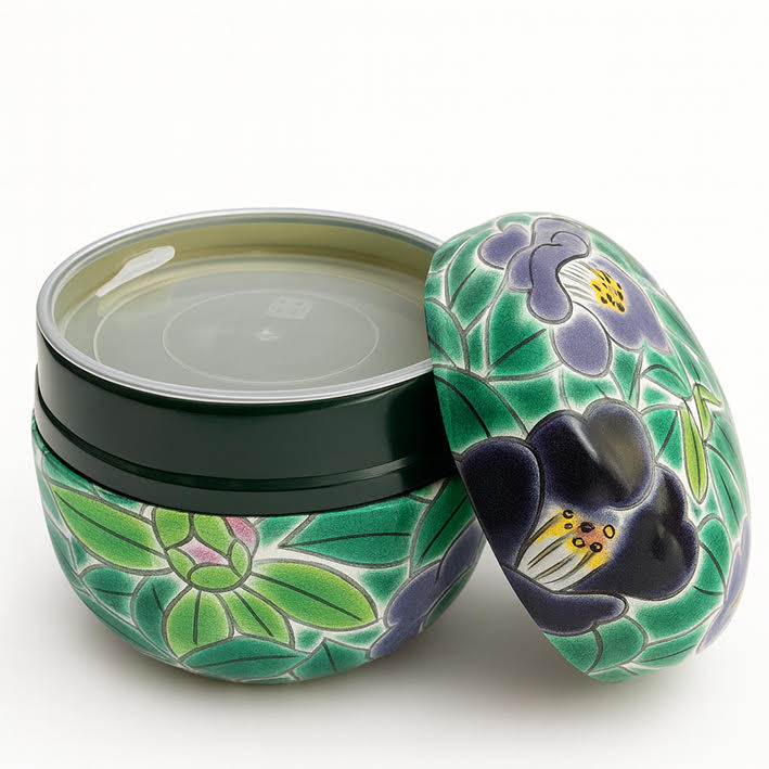 Boite japonaise verte fleurie