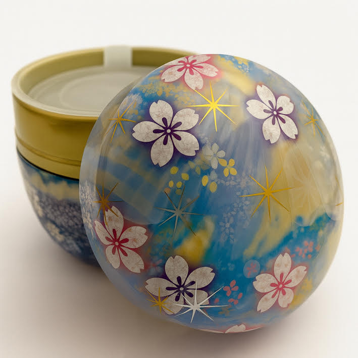 Boite japonaise fleurie bleu