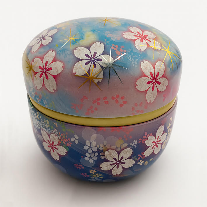 Boite japonaise fleurie bleu