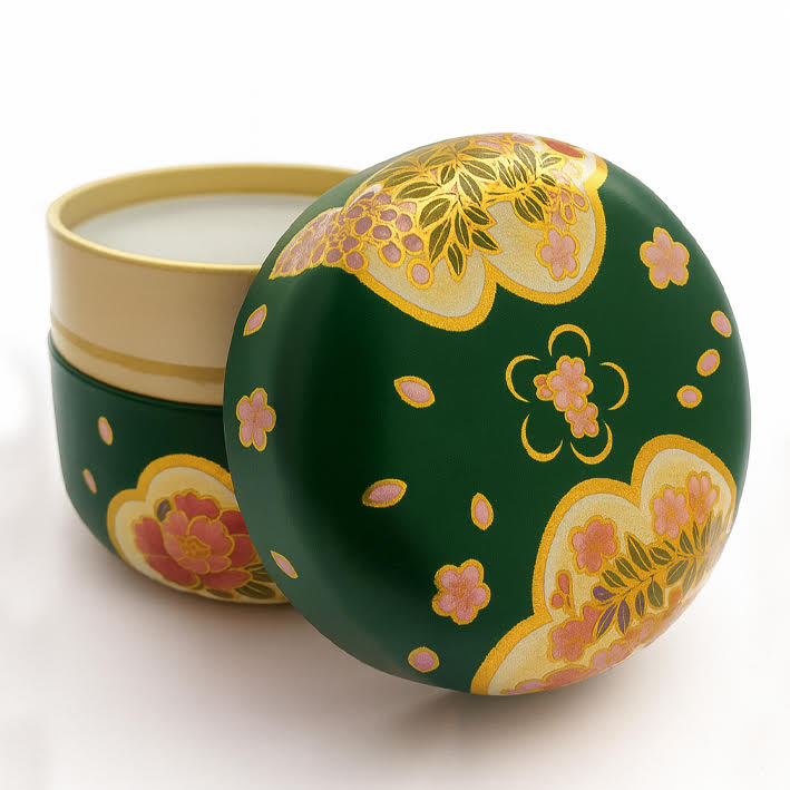 Boîte japonaise fleurie verte et dorée