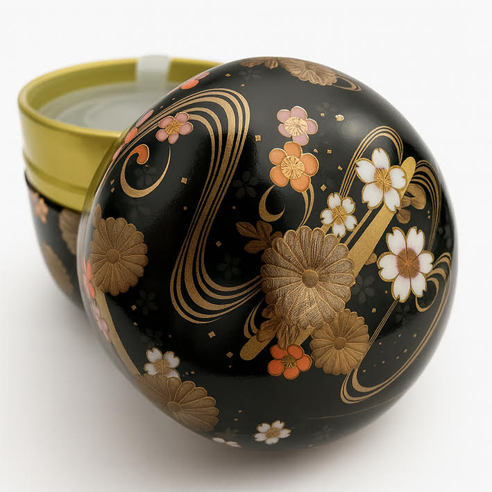 Boite japonaise noire fleurie et dorée