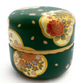 Boîte japonaise fleurie verte et dorée