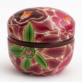 Boite japonaise couleur framboise fleurs vertes