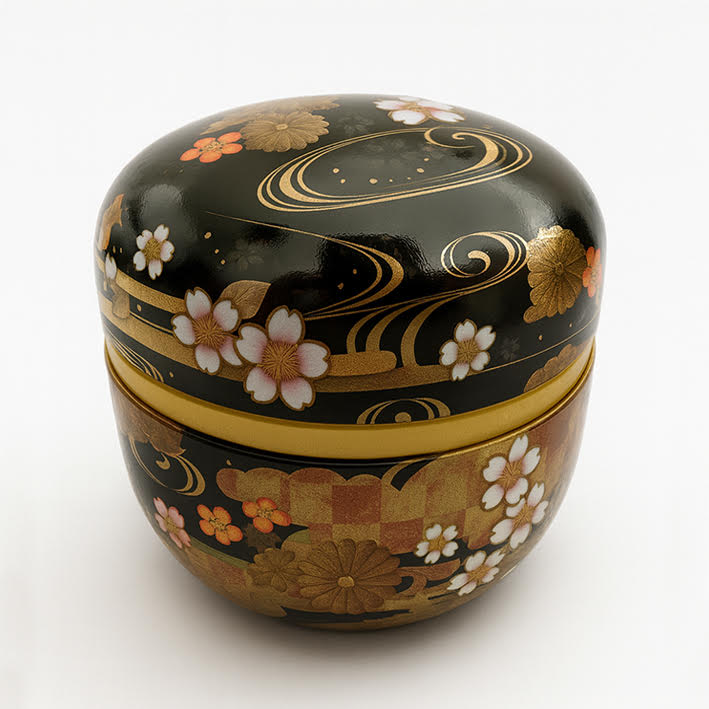Boite japonaise noire fleurie et dorée