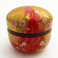 Boite japonaise rouge et dorée, fleurie
