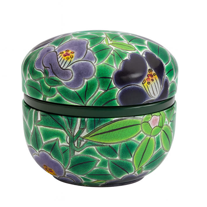 Boite japonaise verte fleurie